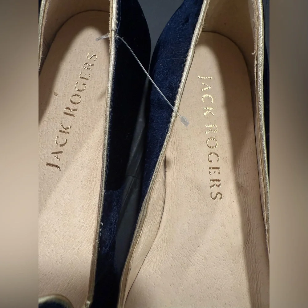 Jack Rogers Jeweled Rondelle Loafer Sz 6 Blue Velvet Rhinestone Pearl Stunning - Picture 3 of 10